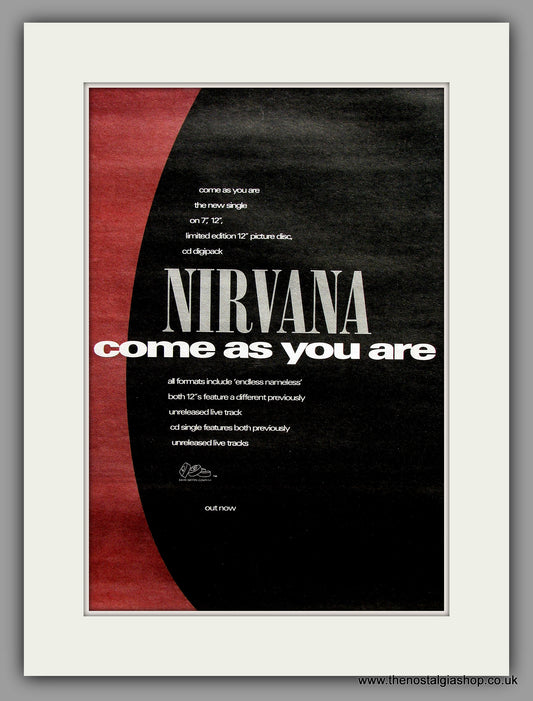 Nirvana. Come As You Are. Original Vintage Advert 1992 (ref AD10362)