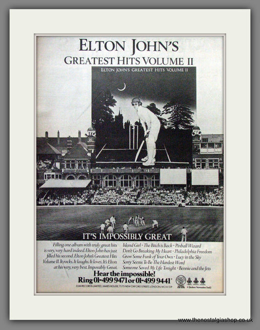 Elton John's Greatest Hits Volume II. Original Advert 1977 (ref AD12847)