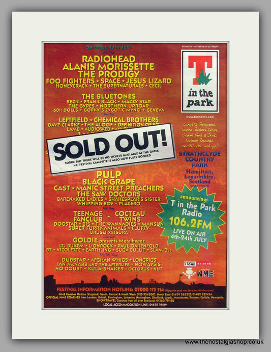 T In The Park Festival Strathclyde Country Park.  Original Vintage Advert 1996 (ref AD10569)