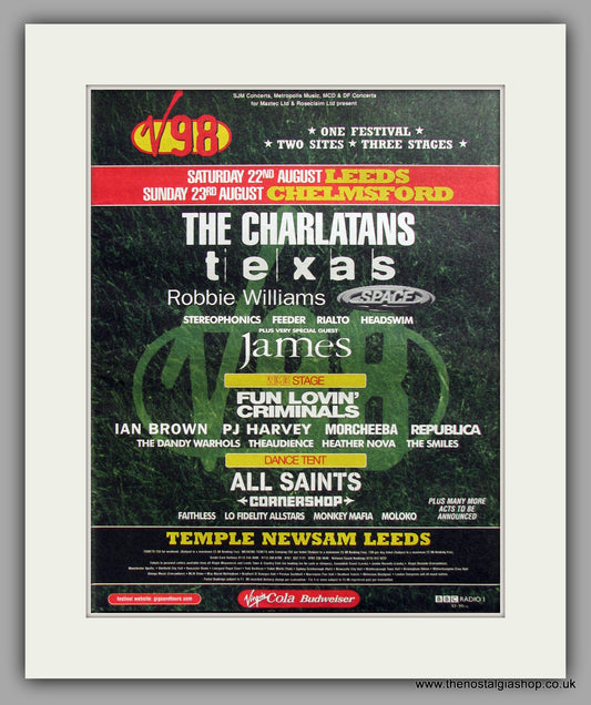 V 98 Festival Leeds & Chelmsford.  Set Of 2 Original Vintage Adverts 1998 (ref AD10572)