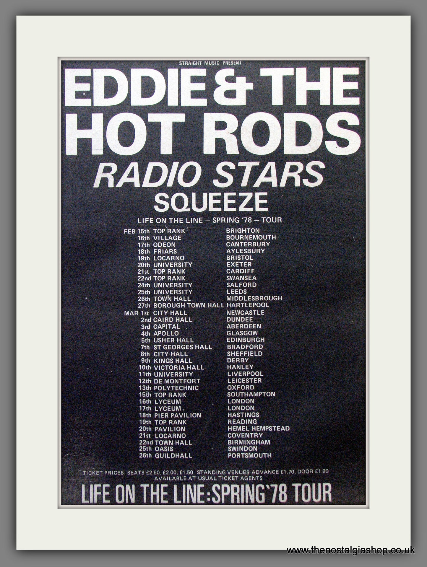 Eddie & The Hot Rods Radio Stars Squeeze Tour Dates. Original Advert 1978 (ref AD12858)