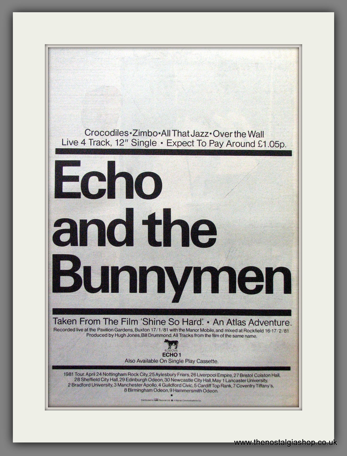 Echo And The Bunnymen From The Film Shine So Hard. Original Advert 1981 (ref AD12860)