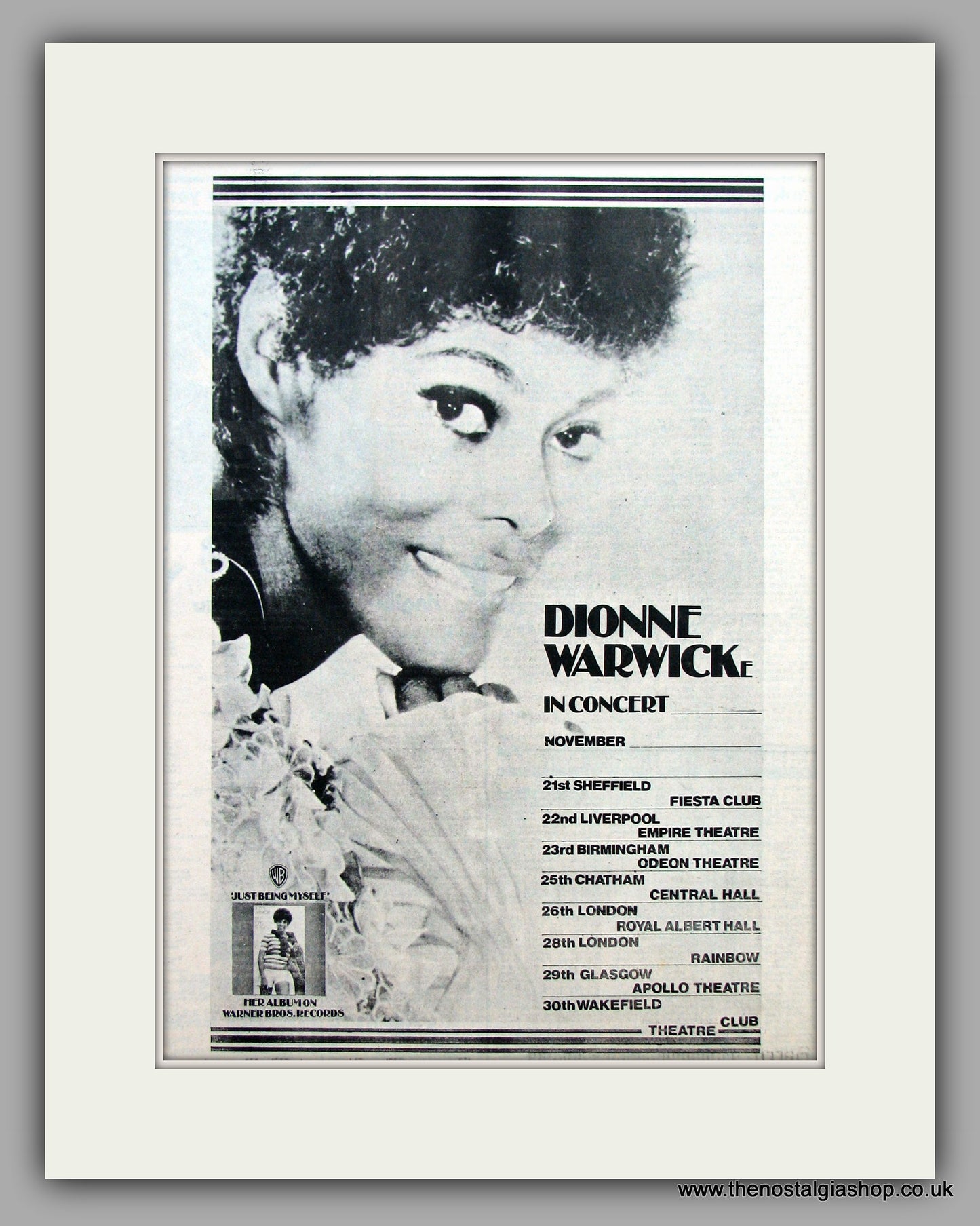 Dionne Warwick Just Being Myself In Concert.  Original Vintage Advert 1973 (ref AD10386)