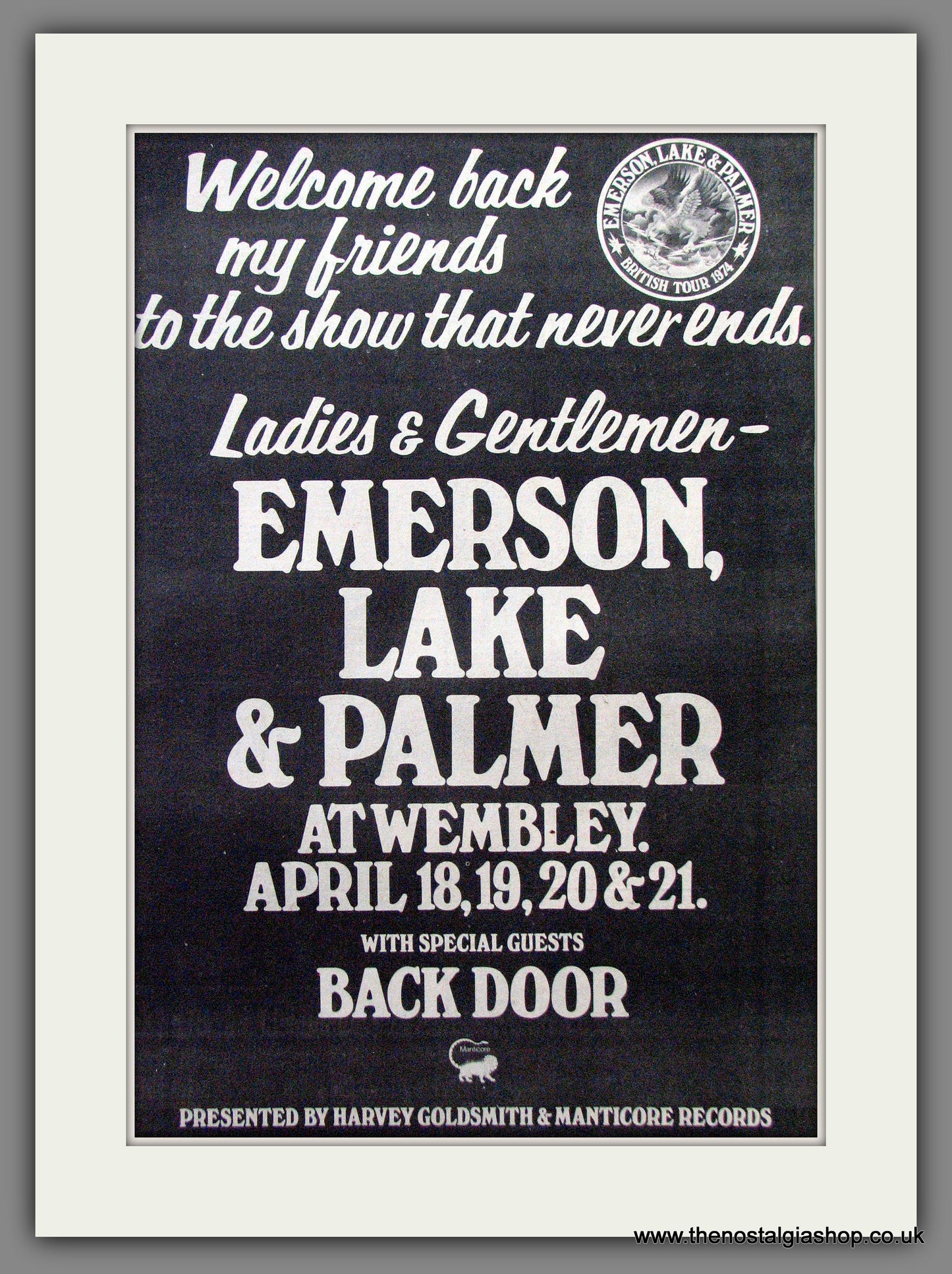 Emerson Lake & Palmer At Wembley . Original Advert 1974 (ref AD12888)