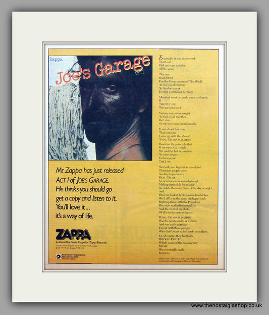 Frank Zappa Joe's Garage.  Original Vintage Advert 1979 (ref AD10401)