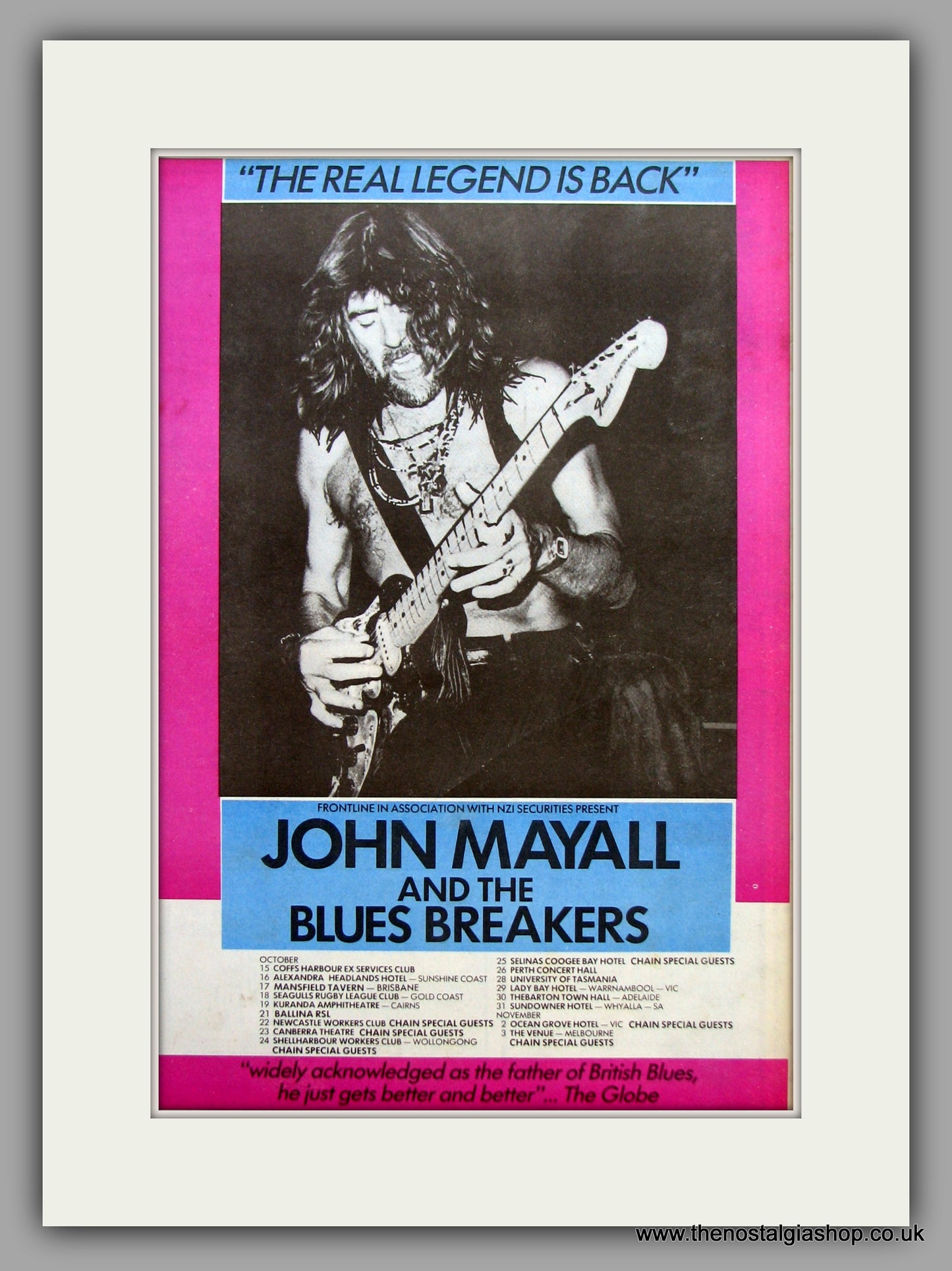 John Mayall and the Blues Breakers Australian Tour.  Original Vintage Advert 1986 (ref AD10431)