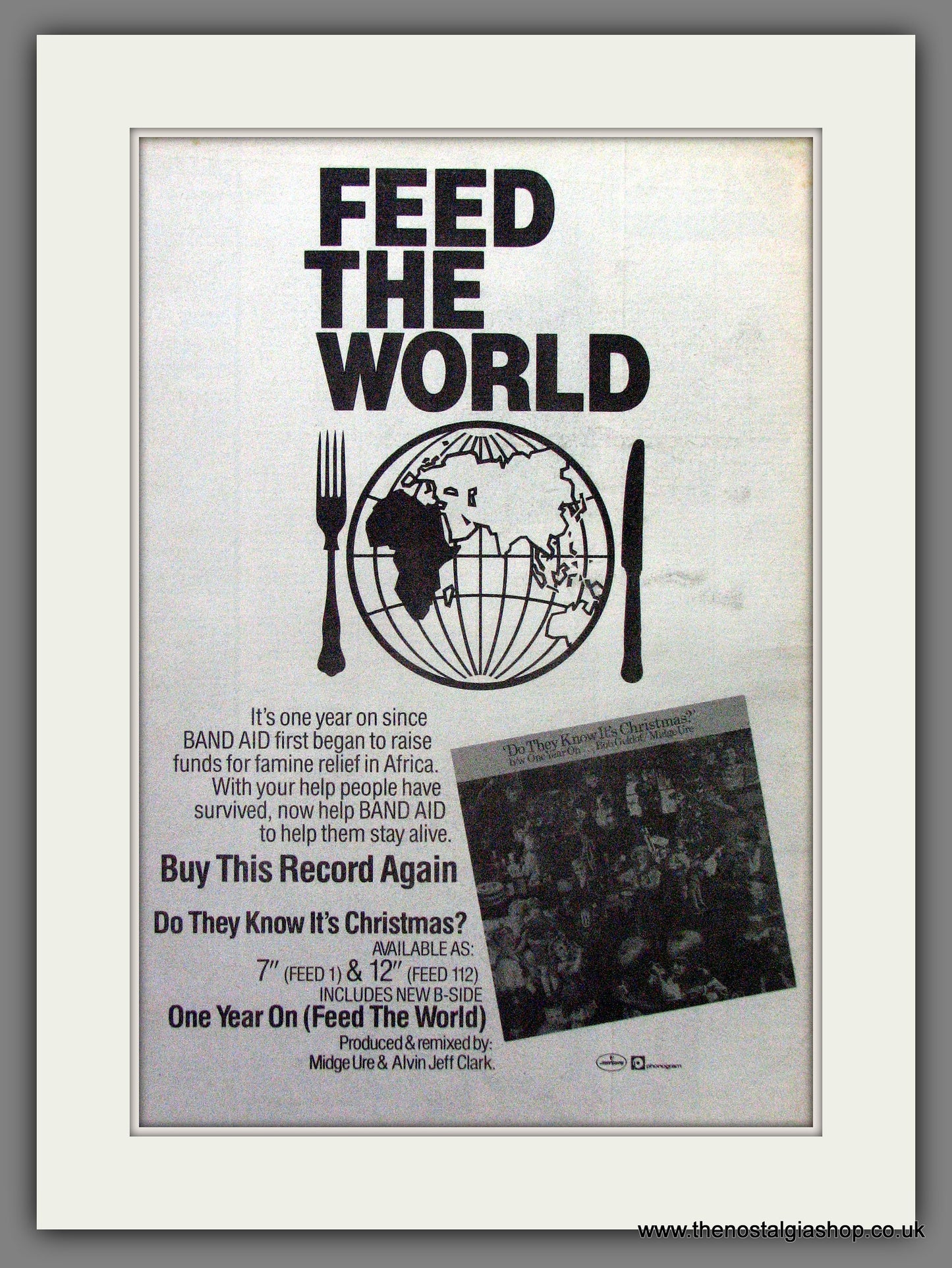 Band Aid Feed The World One Year On. Original Advert 1985 (ref AD12948)