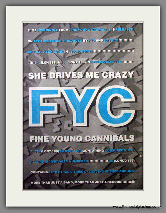 Fine Young Cannibals She Drives Me Crazy. Original Advert 1988 (ref AD12982)