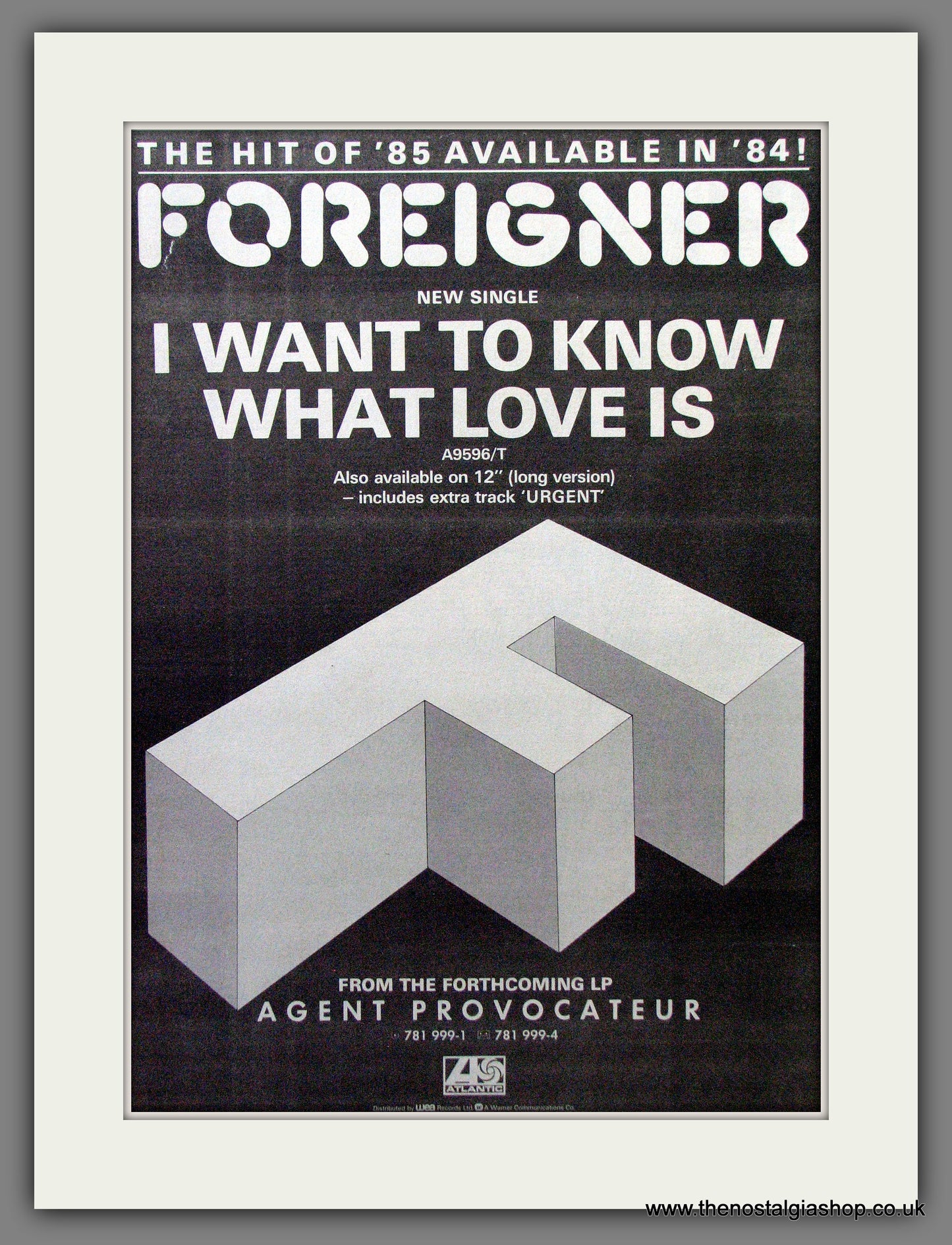 Foreigner I Want To Know What Love Is. Original Advert 1984 (ref AD13030)