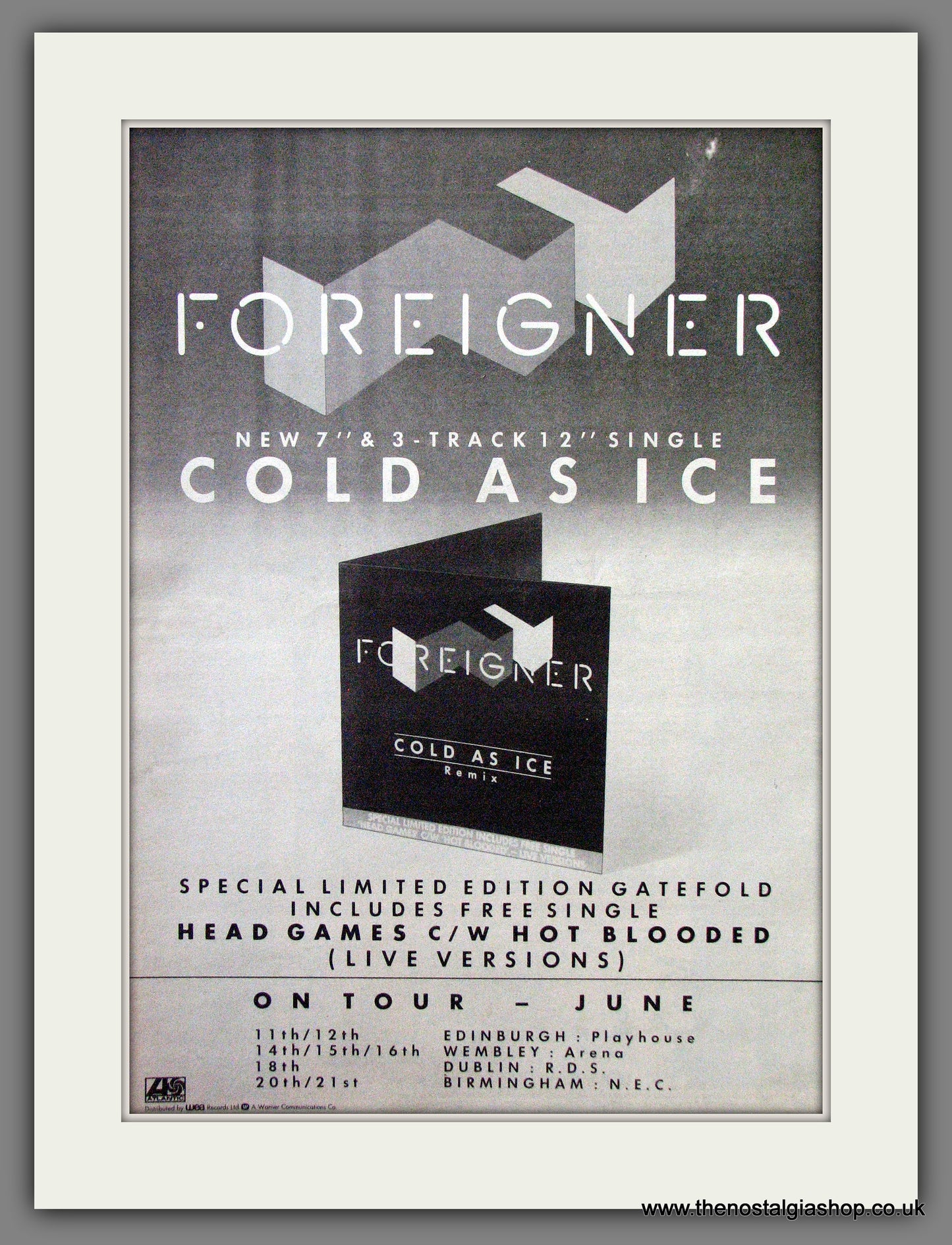 Foreigner Cold As Ice. Original Advert 1985 (ref AD13034)