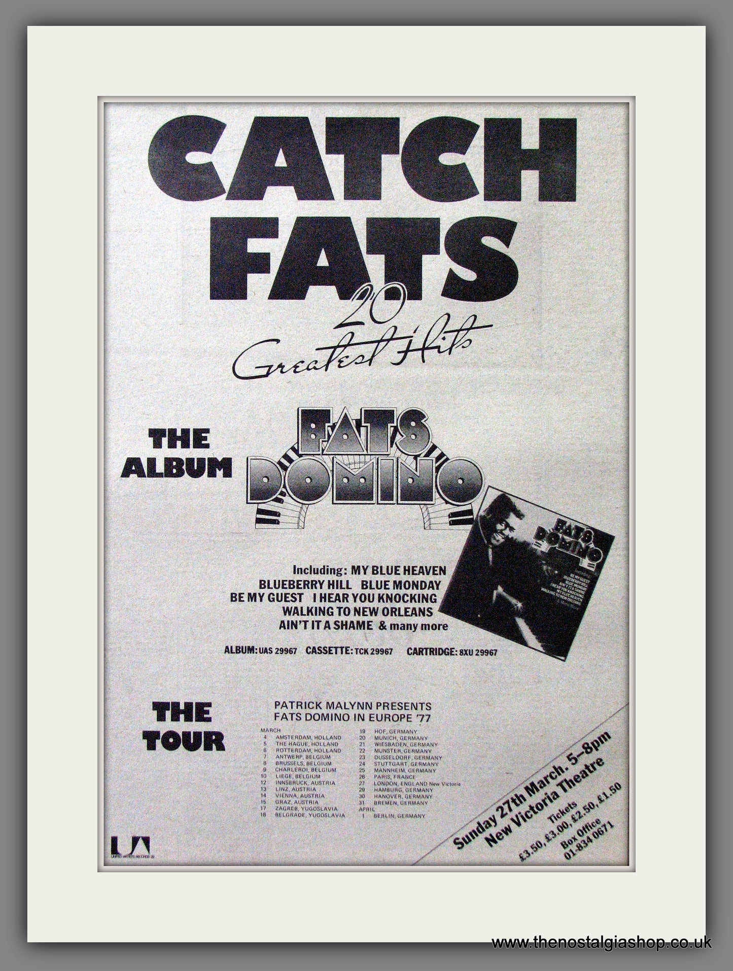 Fats Domino Greatest Hits. Original Advert 1977 (ref AD13100)