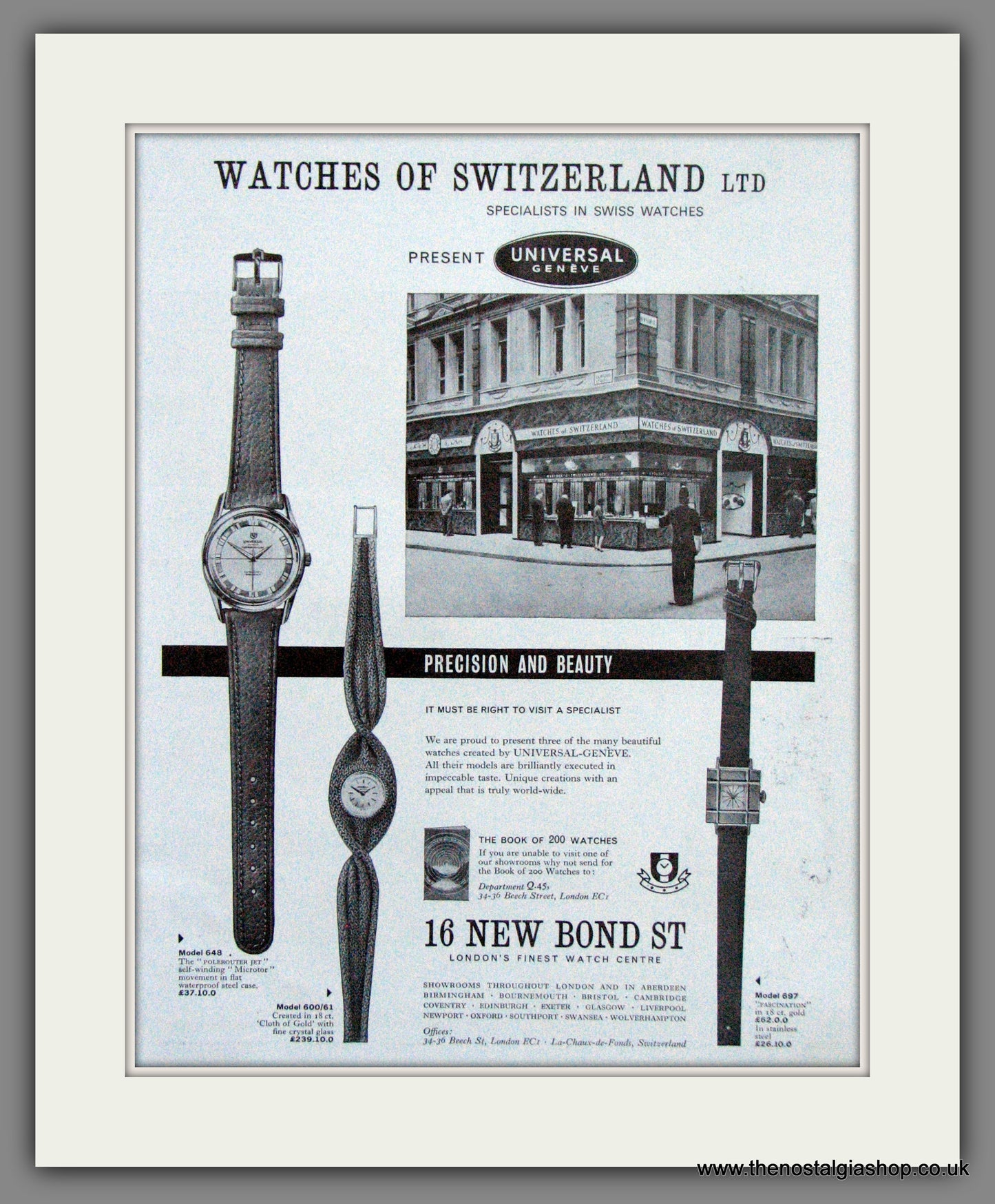 Universal Geneve. Watches of Switzerland.  Original Advert 1962 (ref AD300149)