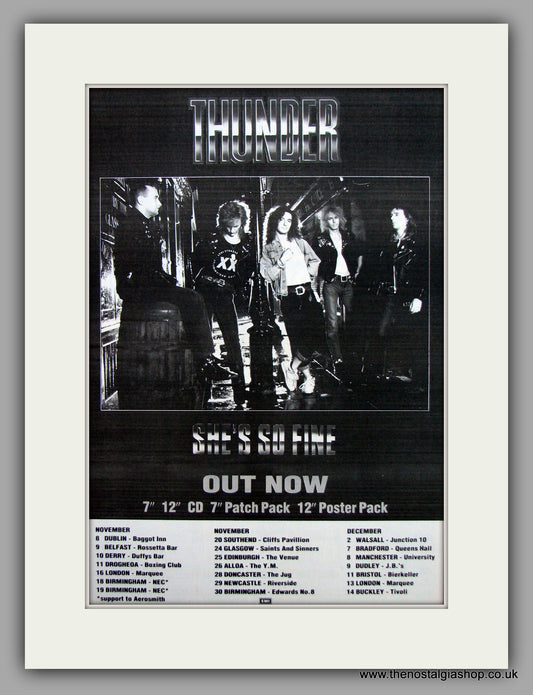 Thunder-She's So Fine Tour Dates.  Original Vintage Advert 1989 (ref AD10559)