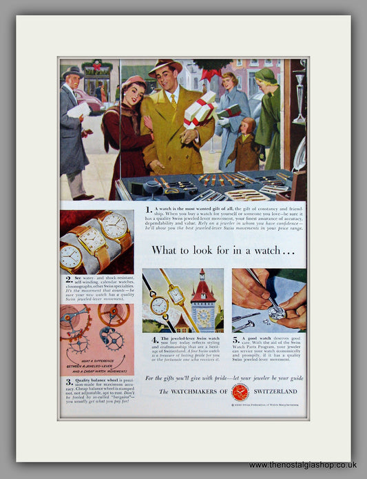 Watchmakers Of Switzerland. 1949 Original Vintage Advert  (ref AD7908)