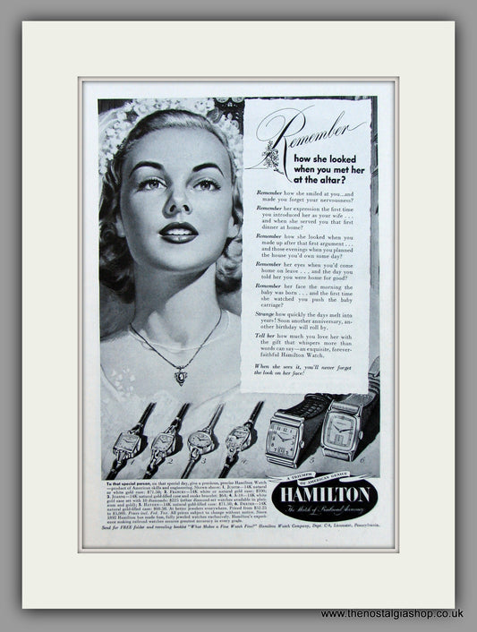 Hamilton Watches. 1949 Original Vintage Advert  (ref AD7914)