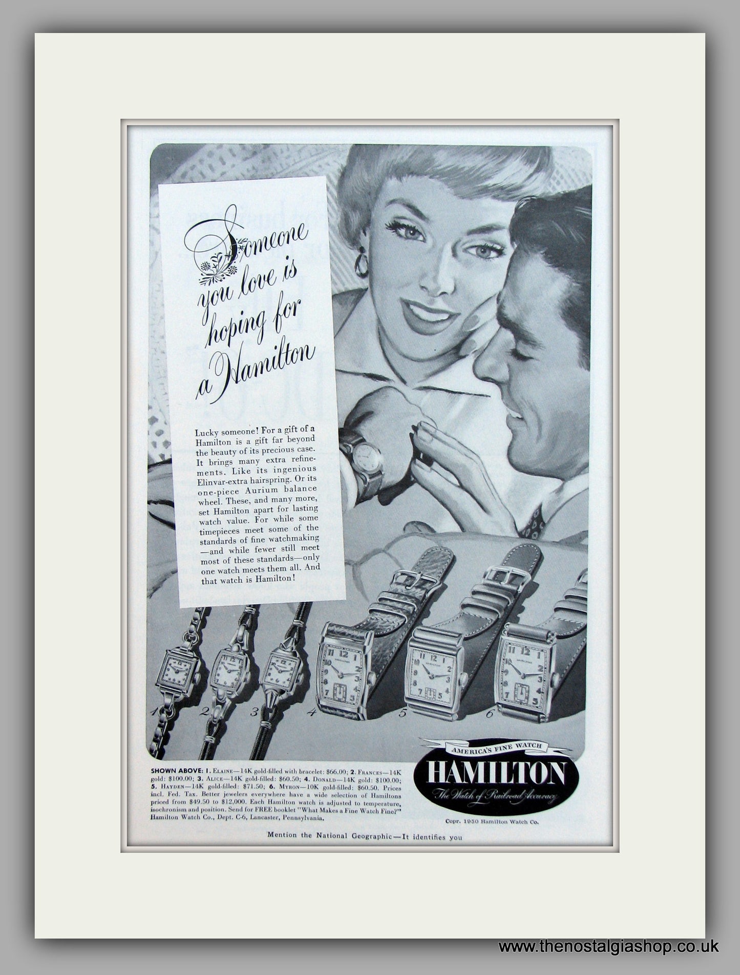 Hamilton Watches. 1950 Original Vintage Advert  (ref AD7918)