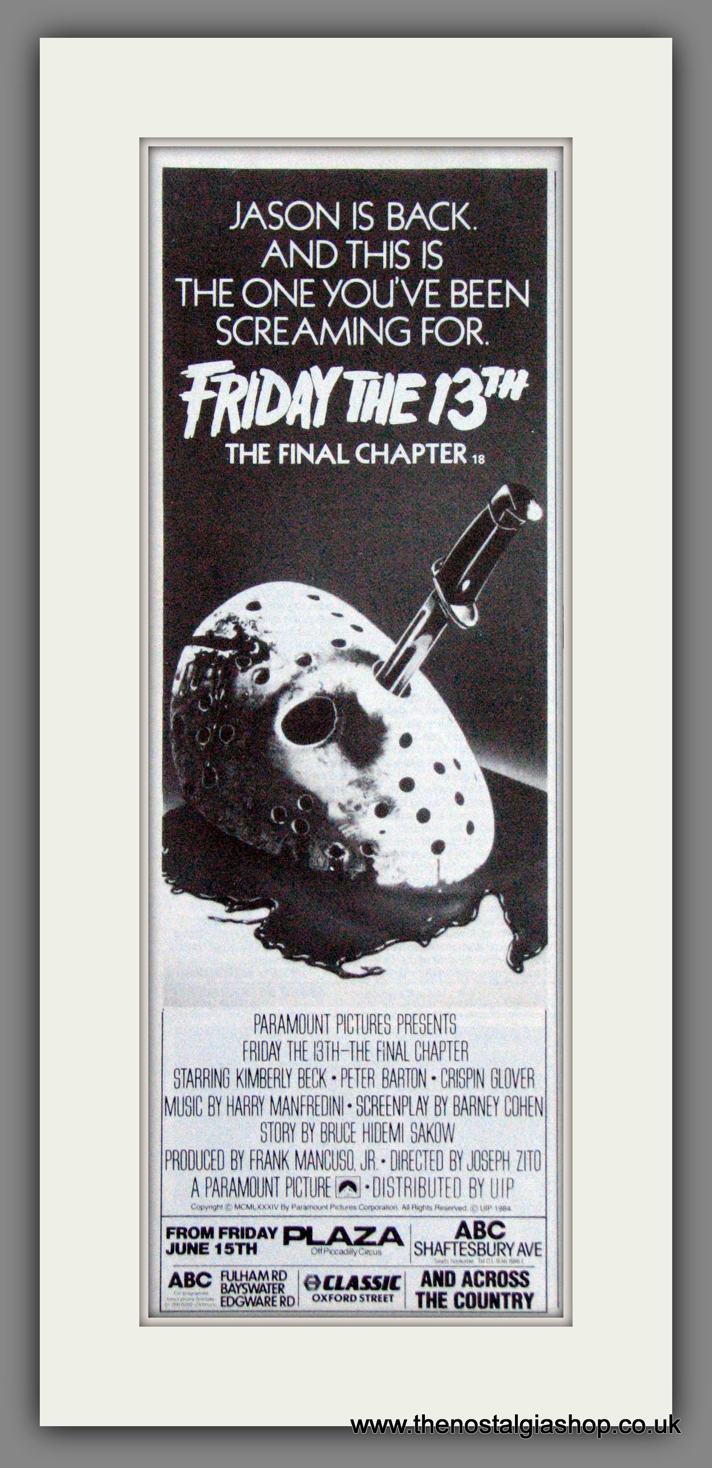 Friday The 13th, The Final Chapter. Original Advert 1984 (ref AD55171)