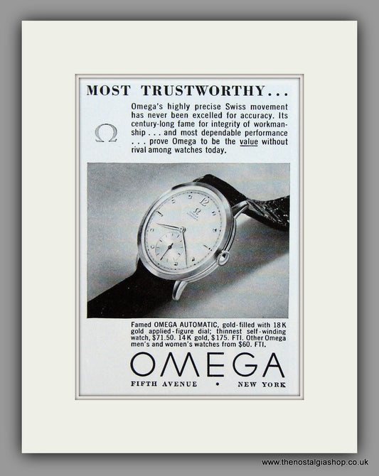 Omega Watches. 1950 Original Vintage Advert  (ref AD7943)