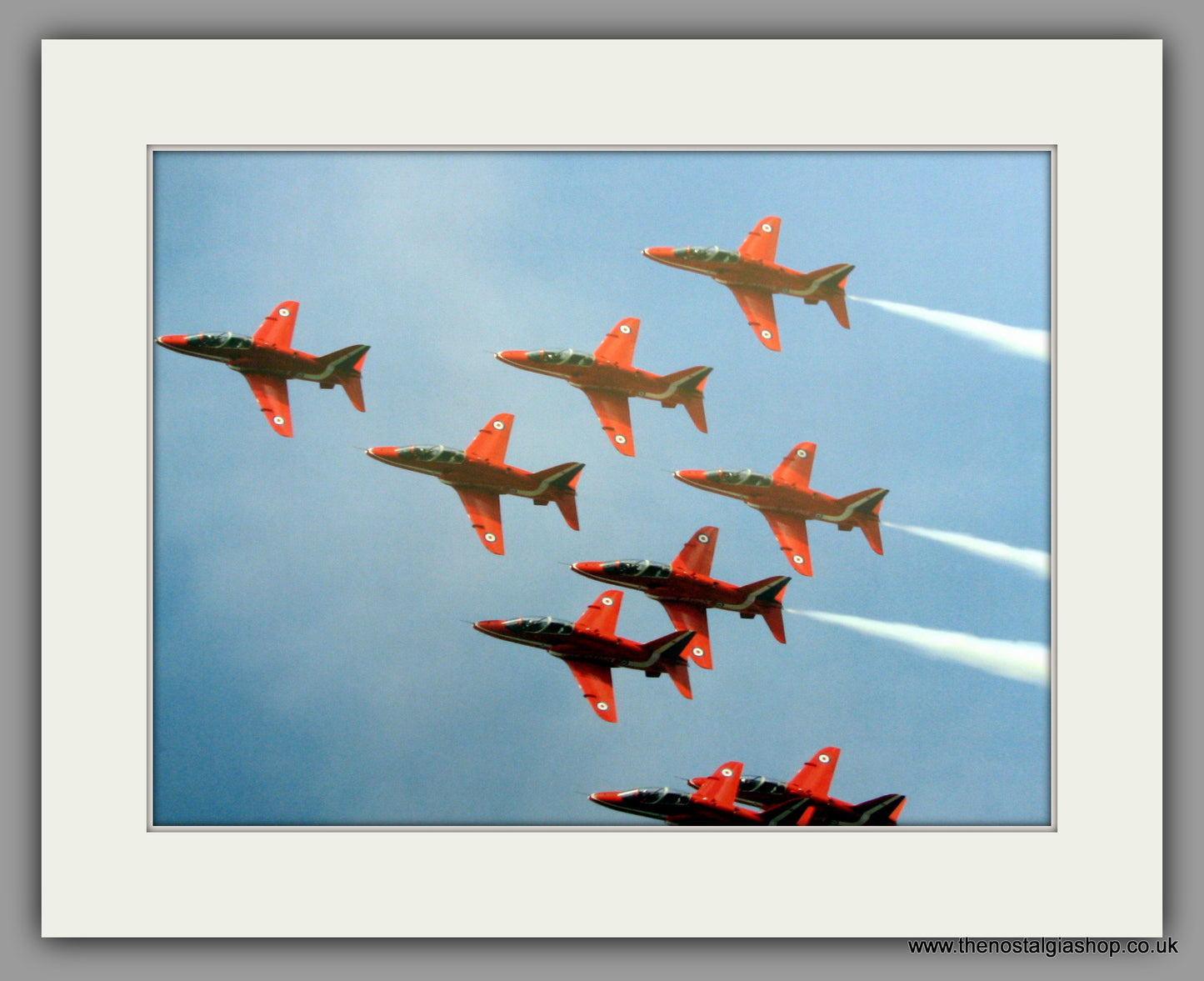 Red Arrows In flight. Mounted Aircraft print.