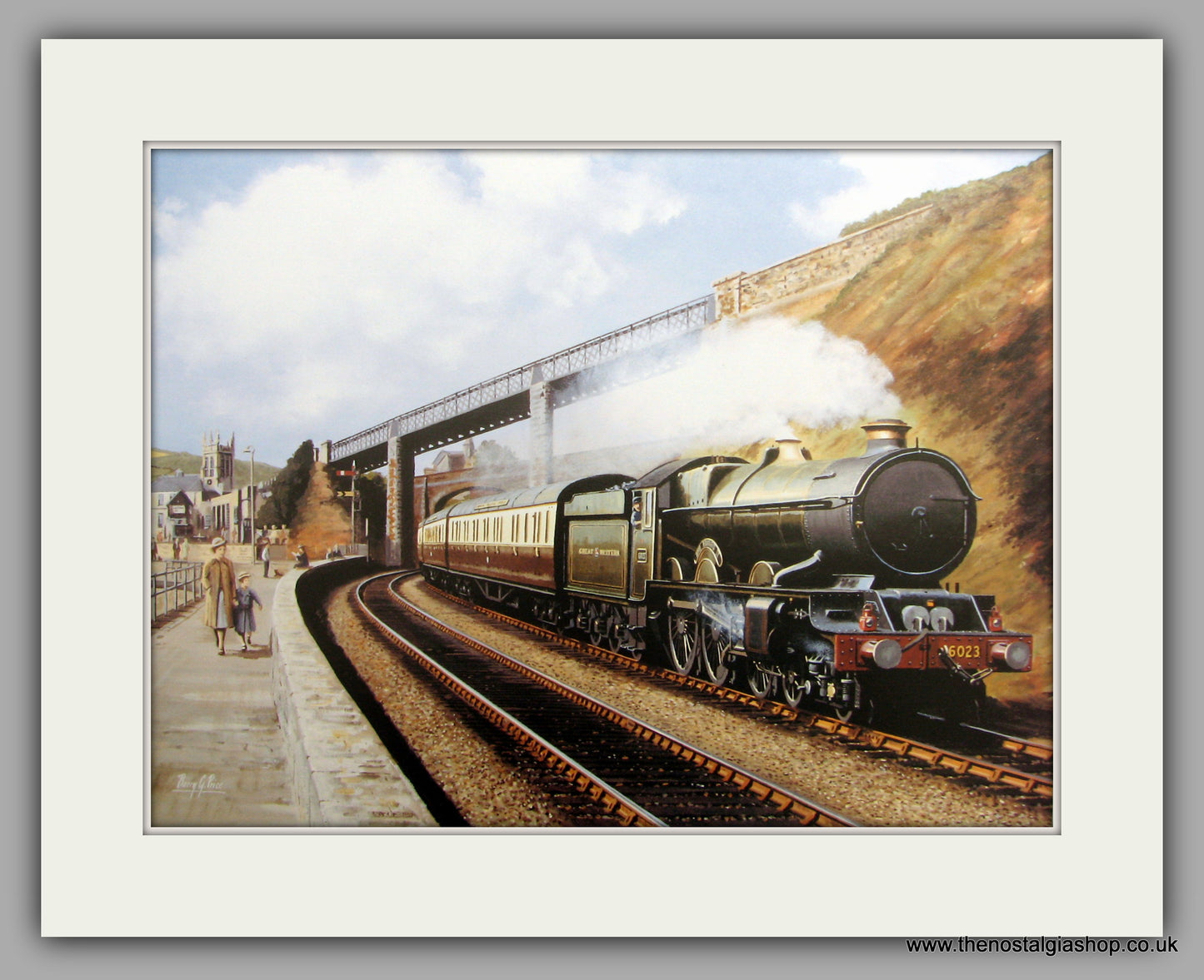 King Edward II 6023 at Teignmouth circa 1930, Mounted Railway print (ref N3)