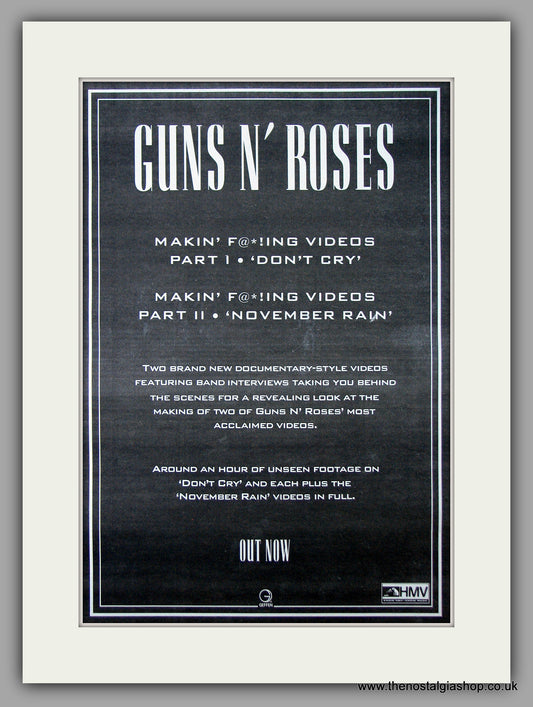 Guns N' Roses - Don't Cry/November Rain. Original Vintage Advert 1993 (ref AD10798)