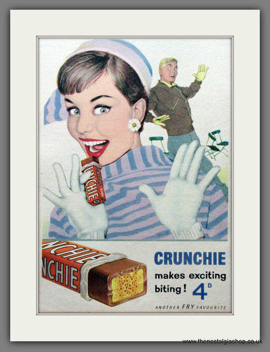 Crunchie Chocolate Bar from Fry. Original Advert 1957 (ref AD55284)