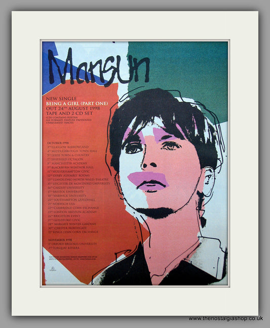 Mansun - Being A Girl (Part One). Original Vintage Advert 1998 (ref AD10892)