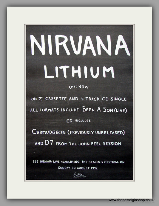 Nirvana - Lithium. Original Vintage Advert 1992 (ref AD10936)