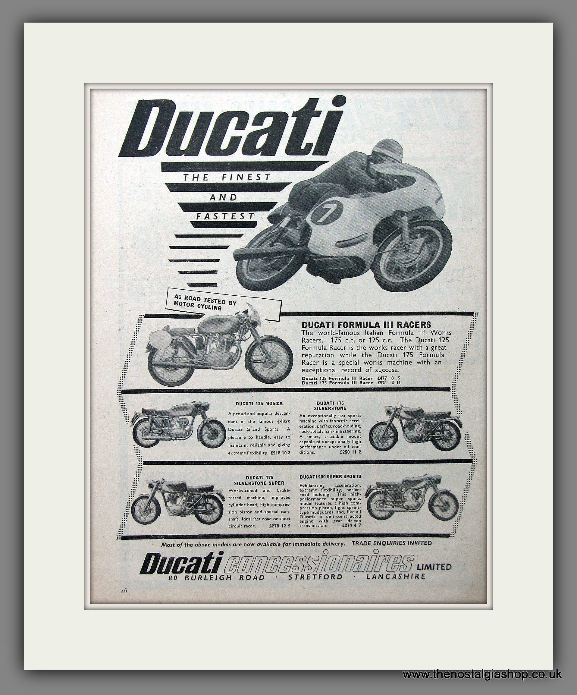 Ducati Motorcycles. Original Advert 1960 (ref AD55385) – The Nostalgia Shop