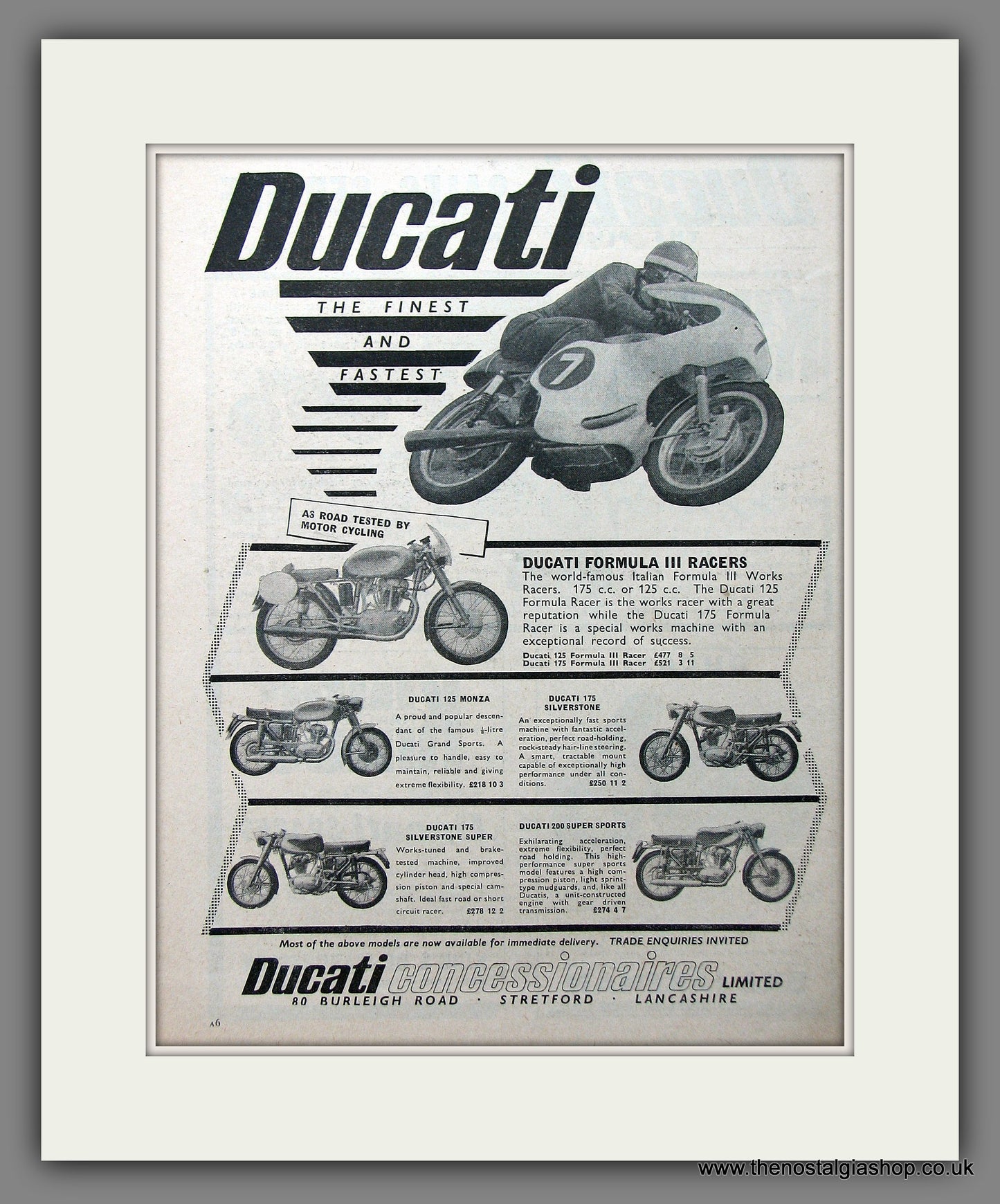 Ducati Motorcycles. Original Advert 1960 (ref AD55385)