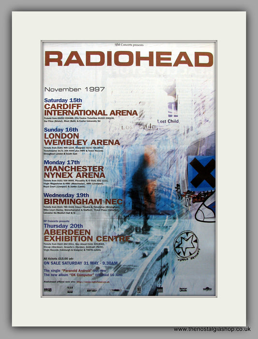 Radiohead. November 1997 Tour. Original Vintage Advert 1997 (ref AD11030)