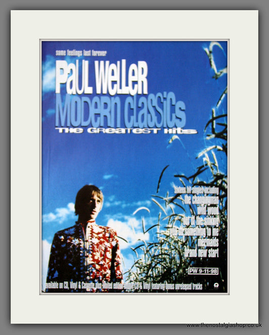 Paul Weller. Modern Classics. Original Music Advert 1998 (ref AD55511)