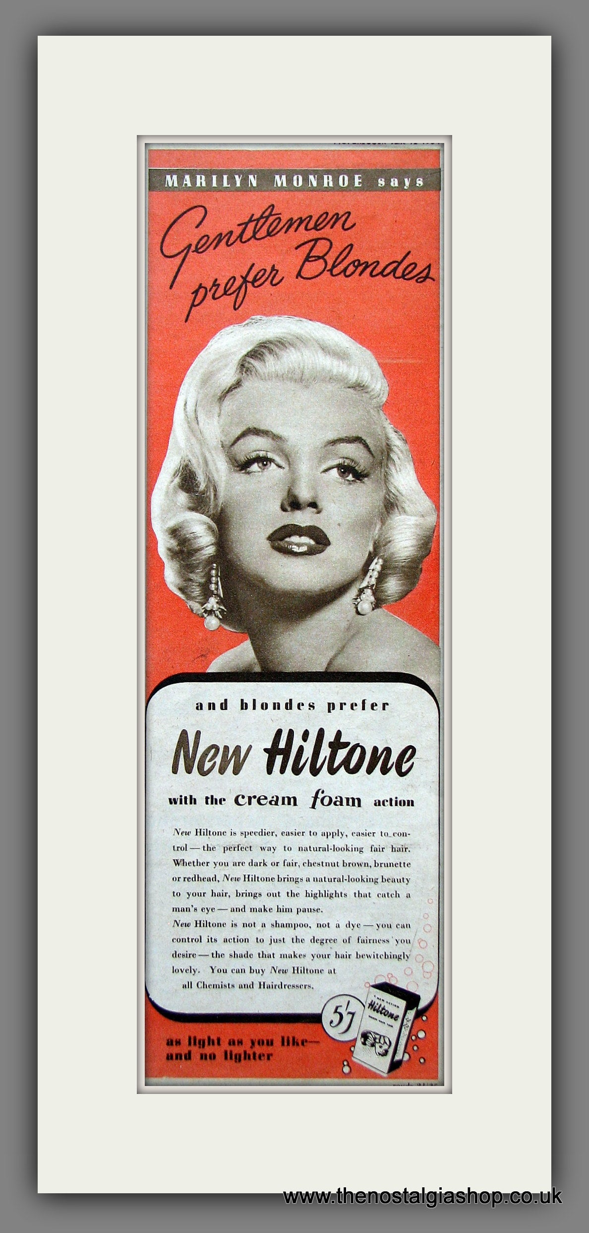 Hiltone Hair Colouring. Featuring Marilyn Monroe. Original Advert 1954 (ref AD55444)