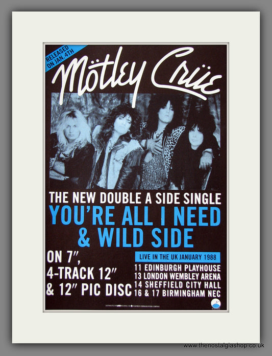 Motley Crue. Wild Side. UK Tour. Original Music Advert 1988 (ref AD55569)