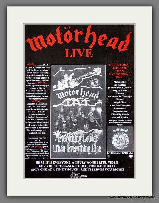 Motorhead. Live. Original Music Advert 1991 (ref AD55574)