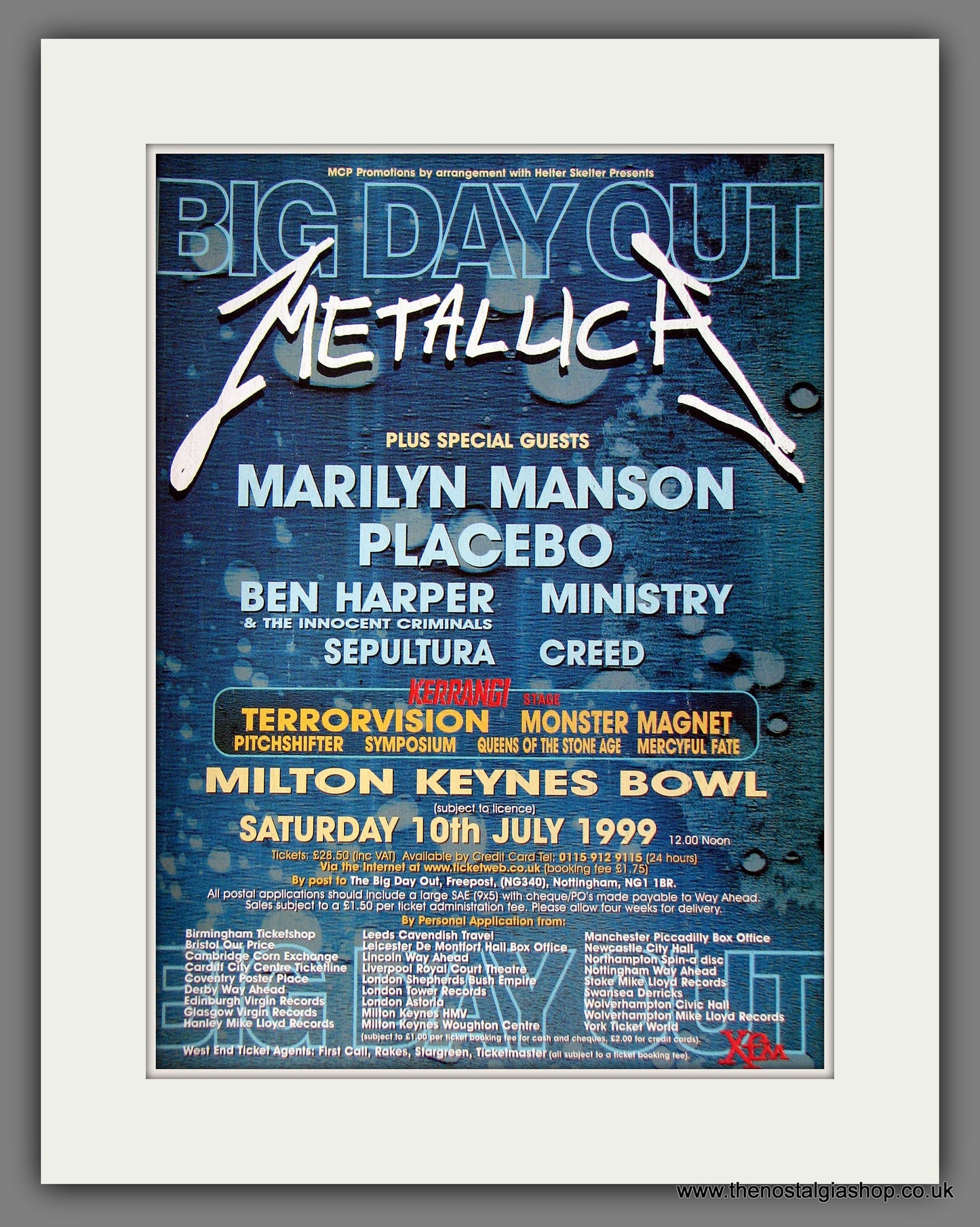 Metallica. Big Day Out. Milton Keynes 1999 Original Advert (ref AD55587)