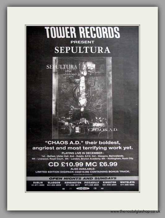 Sepultura - Chaos A.D. Original Vintage Advert 1993 (ref AD11117)