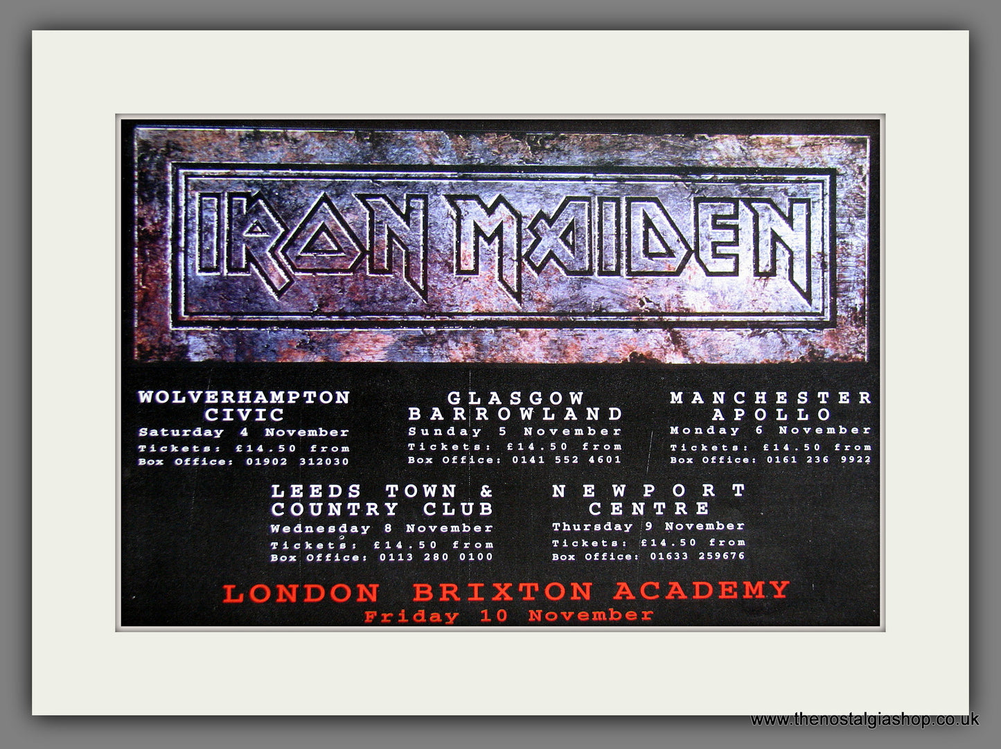 Iron Maiden. UK Tour. Original Music Advert 1995 (ref AD55531)