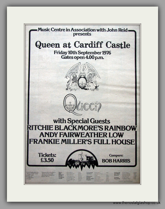 Queen at Cardiff Castle. Original Vintage Advert 1976  (ref AD11150)