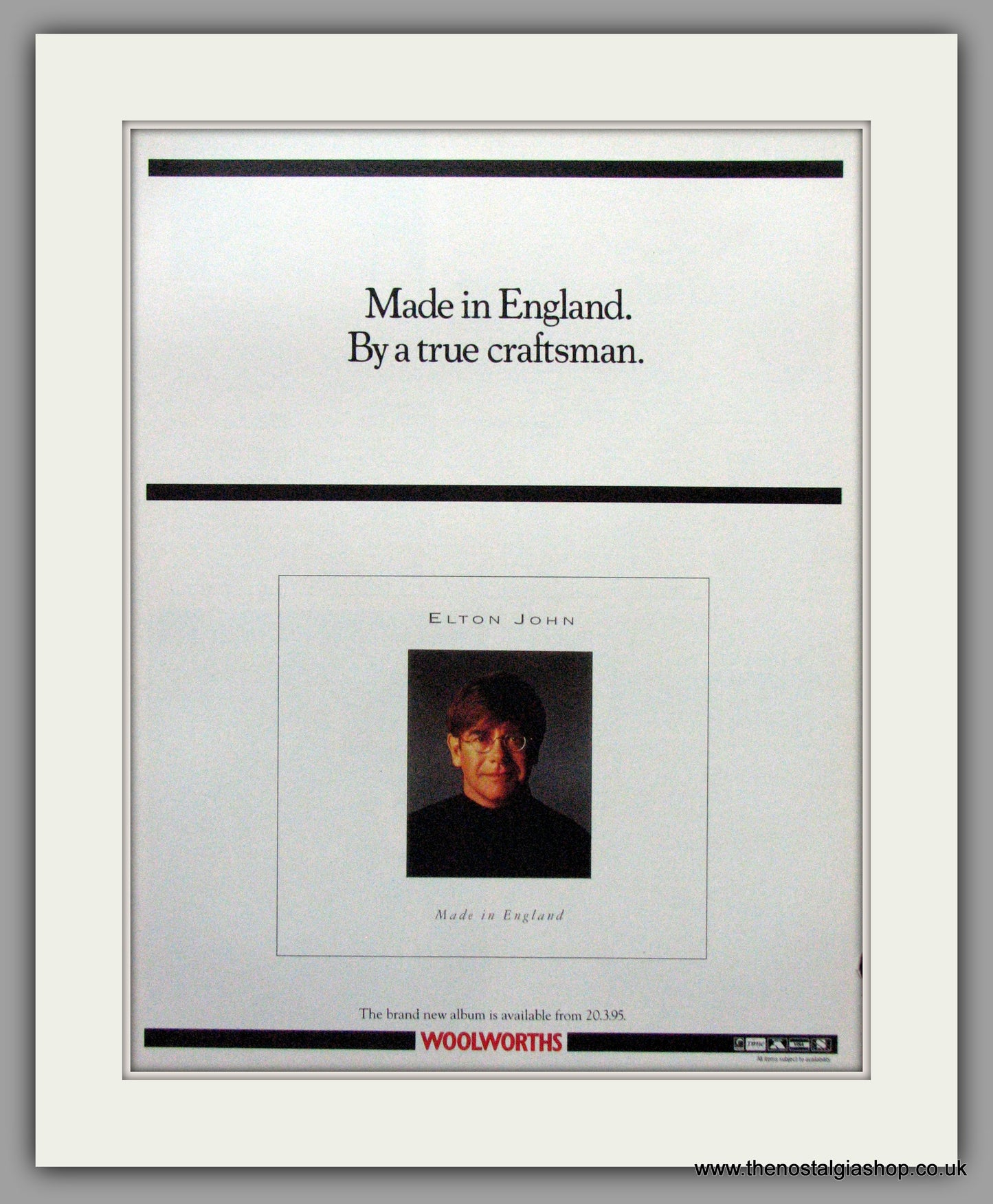 Elton John. Made In England. Original Advert 1995 (ref AD50196)