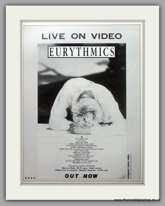 Eurythmics - Live on Video. Original Advert 1990's (ref AD50221)