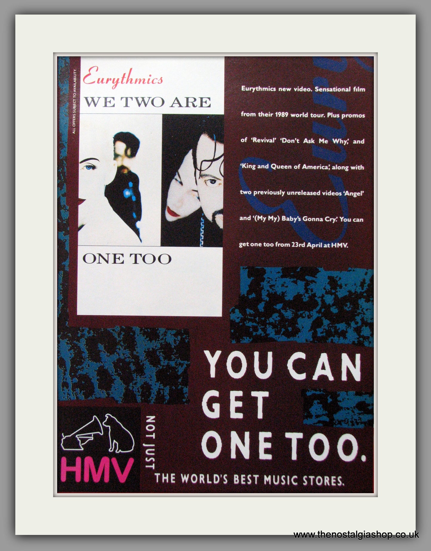 Eurythmics. We Two Are One. Original Vintage Advert 1990 (ref AD50224)