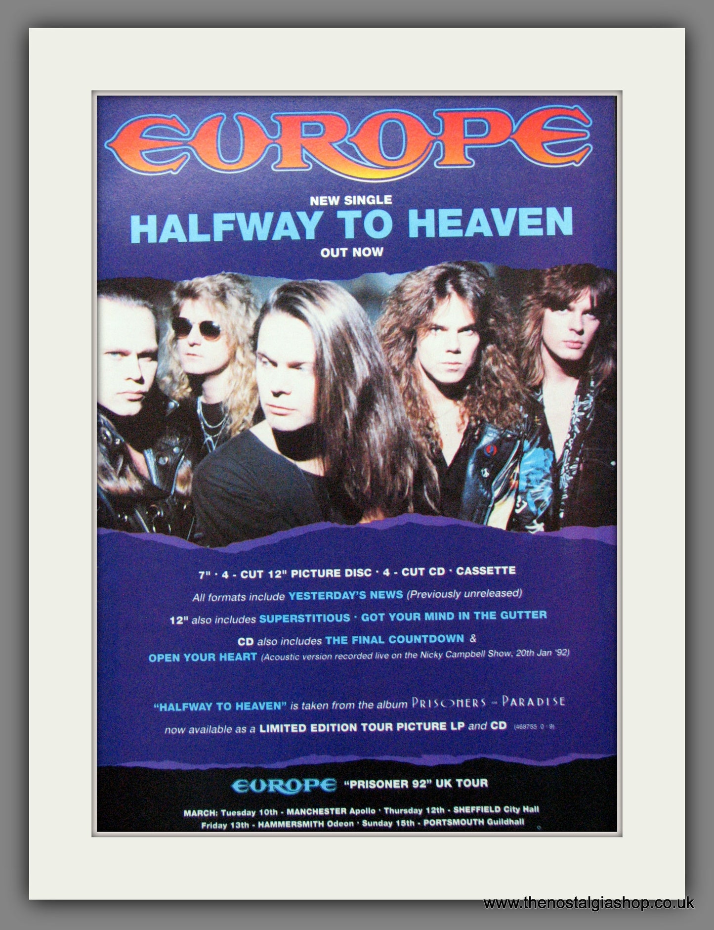 Europe,Halfway To Heaven. Original Advert 1992 (ref AD50244)