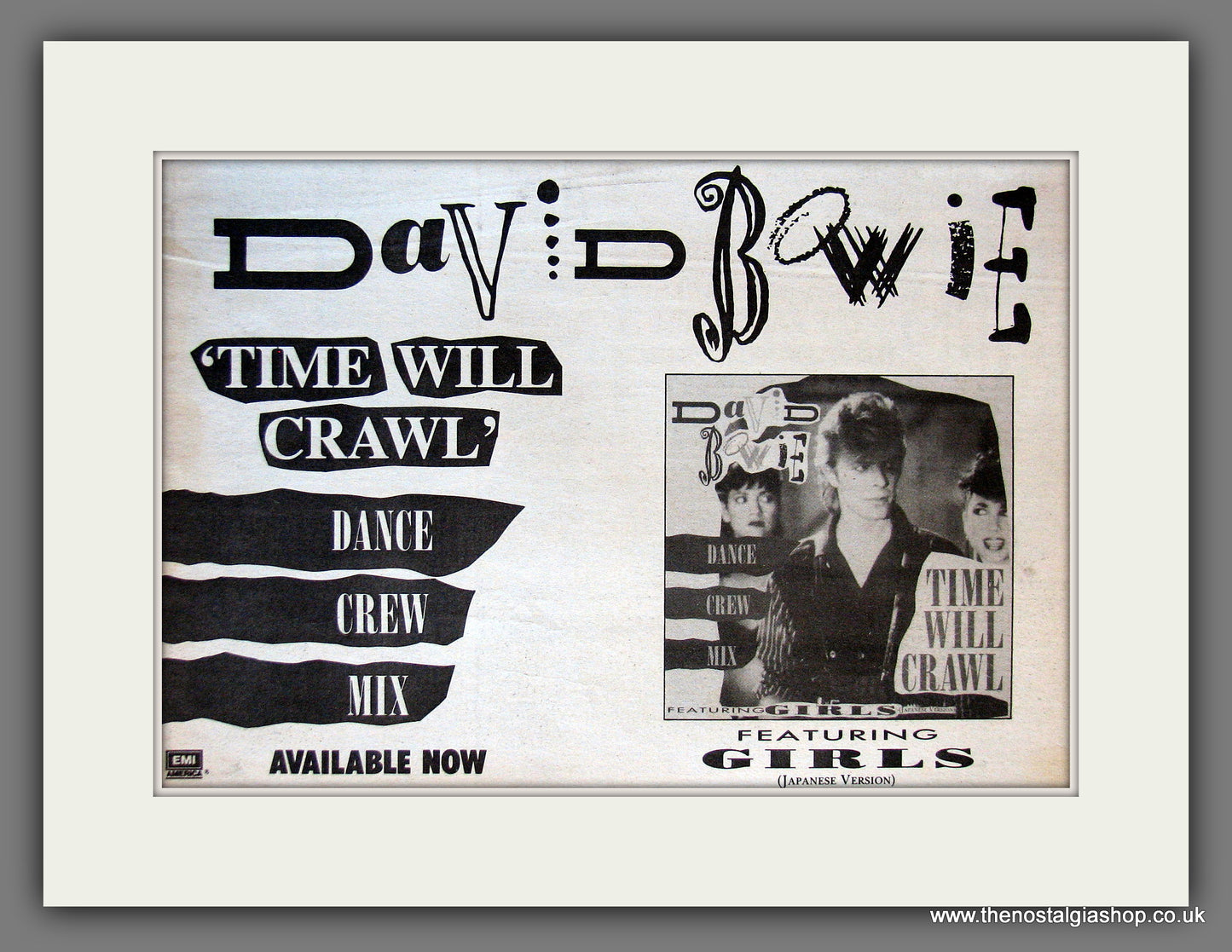 David Bowie. Time Will Crawl. Vintage Advert 1987 (ref AD55663)