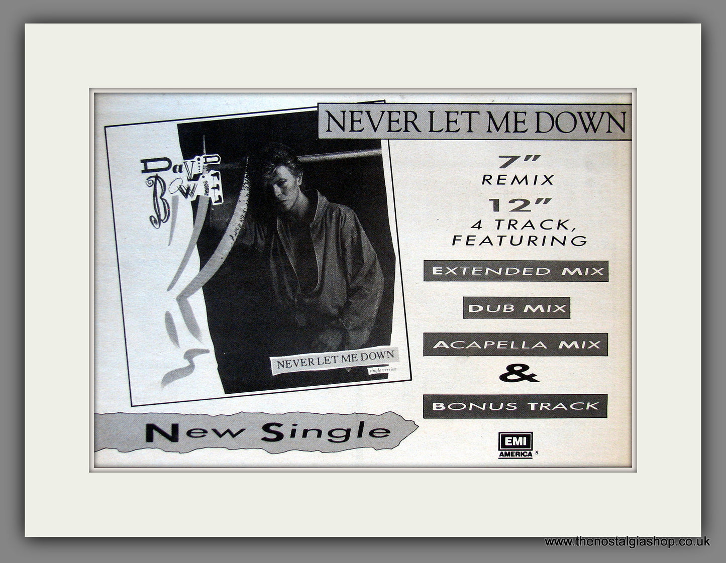 David Bowie. Never Let Me Down. Vintage Advert 1987 (ref AD55665)