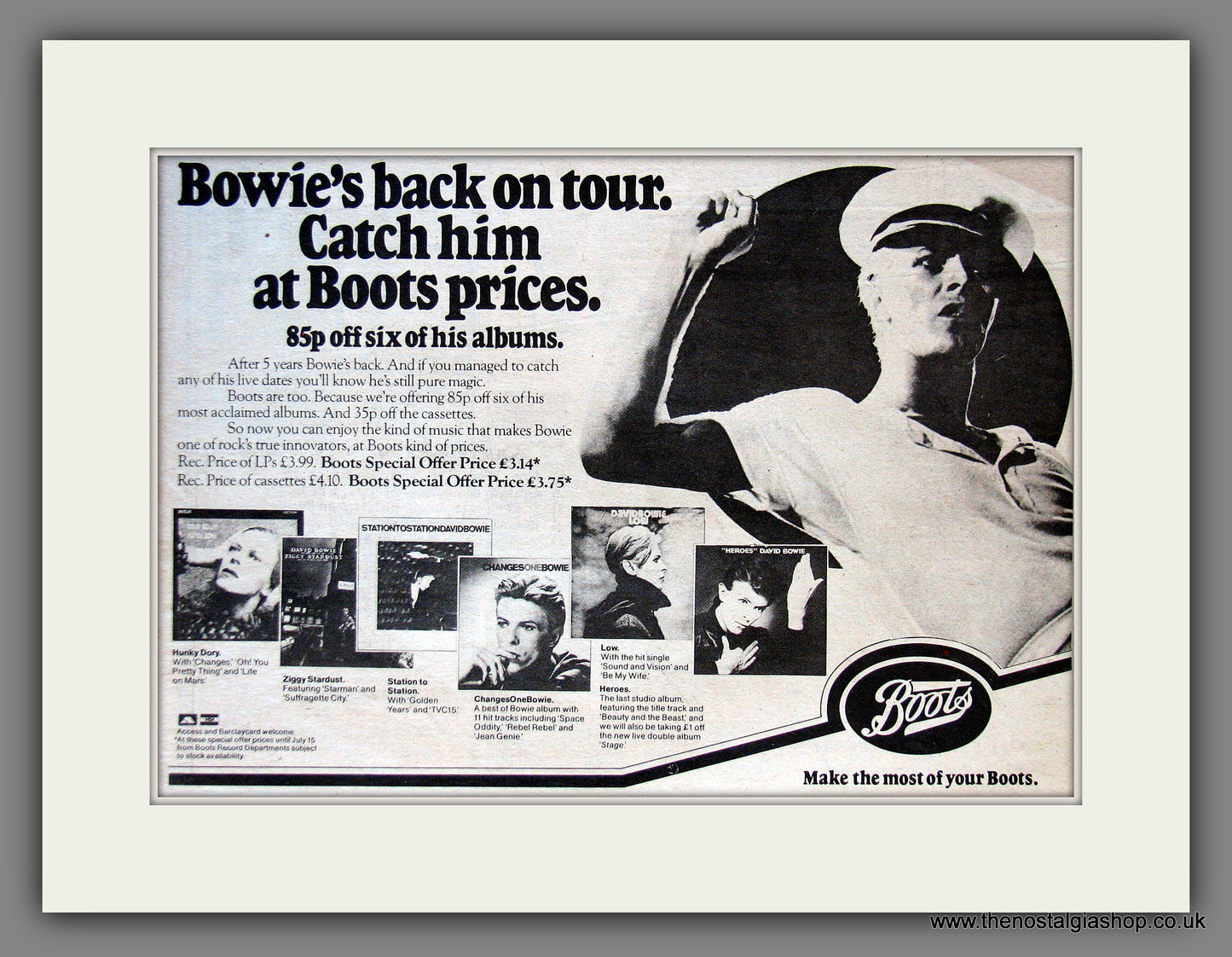 David Bowie. Back at Boots. Vintage Advert 1978 (ref AD55666)