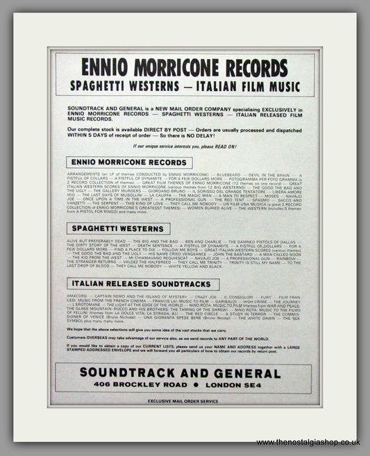 Ennio Morricone Records Spaghetti Westerns, Italian Film Music. Original Advert 1975 (ref AD50273)