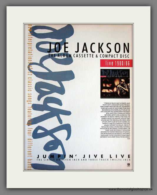 Joe Jackson. Jumpin' Jive Live. Vintage Advert 1986 (ref AD55681)