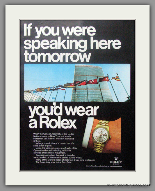 Rolex Day Date. United Nations Original Advert 1969 (ref AD11207)