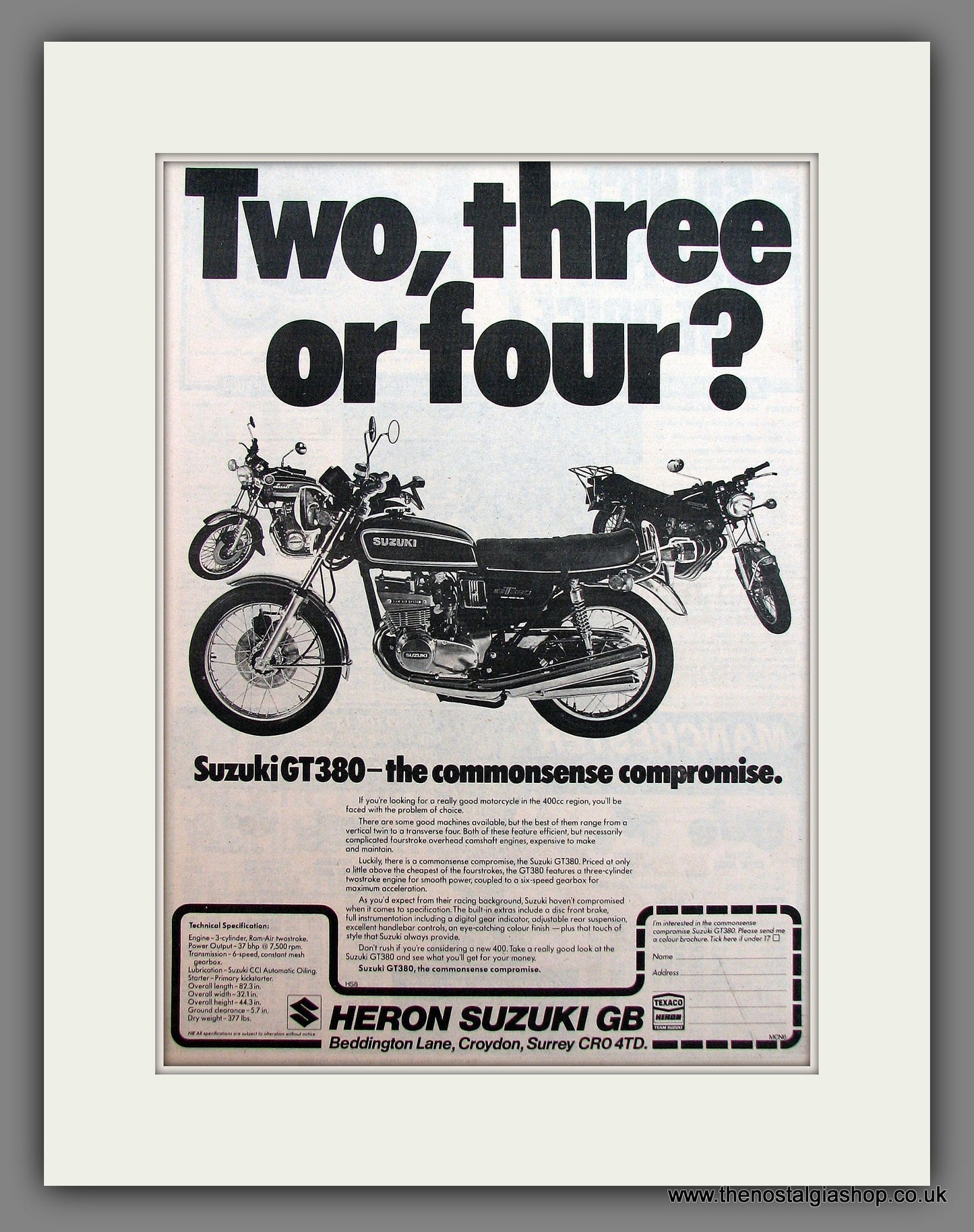 Suzuki GT380 Motorcycle. Original Advert 1976 (ref AD12929)